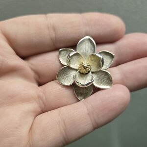 Elegant Gold and Silver Flower Brooch